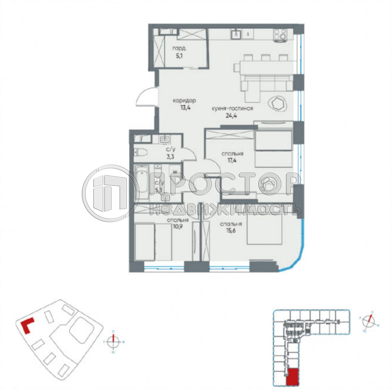 3-комнатная квартира, 95.2 м² - фото 7