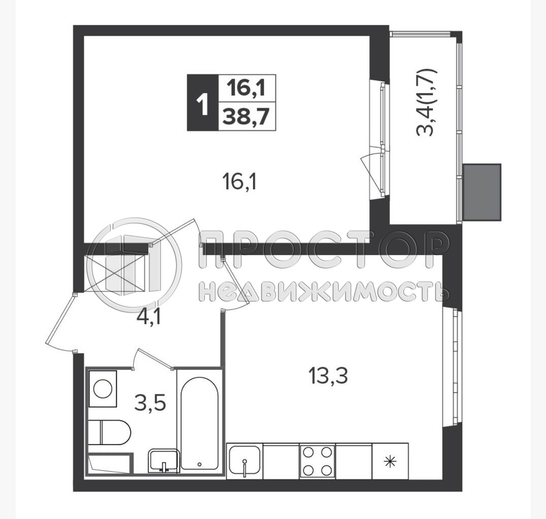 1-комнатная квартира, 36.8 м² - фото 10