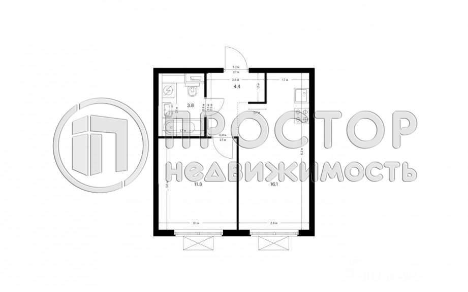 1-комнатная квартира, 35.4 м² - фото 8