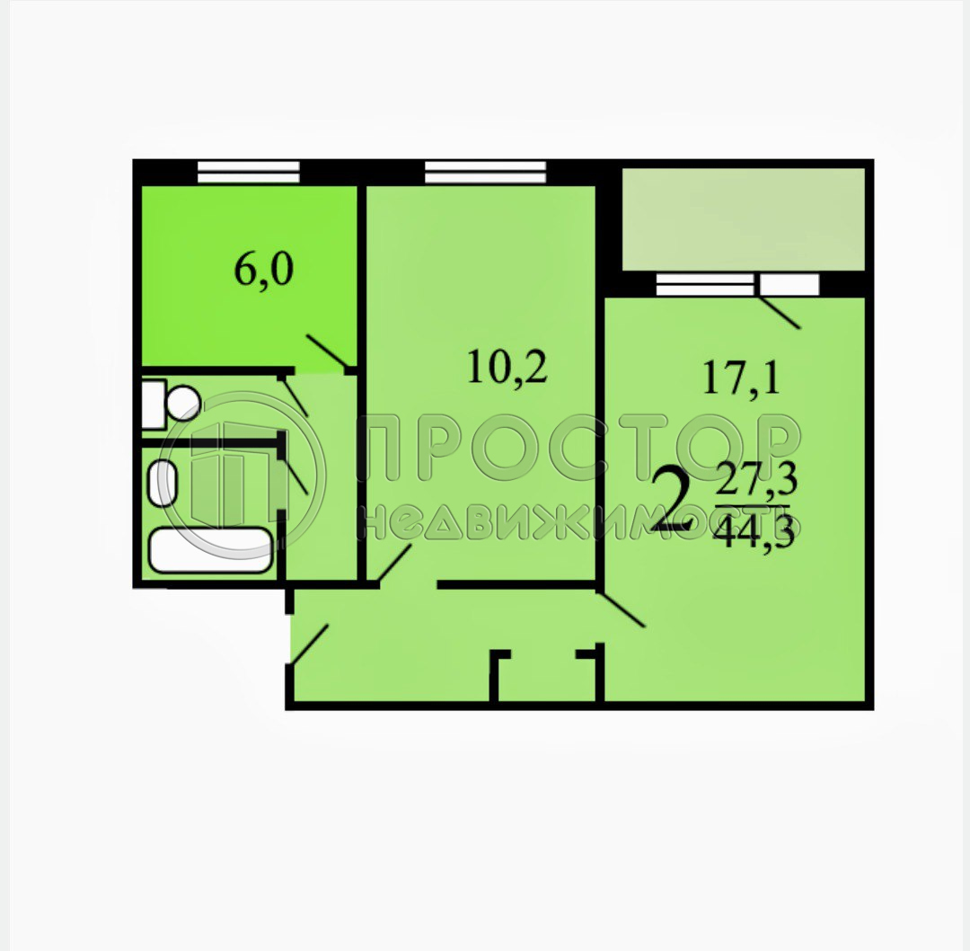 2-комнатная квартира, 44.3 м² - фото 26