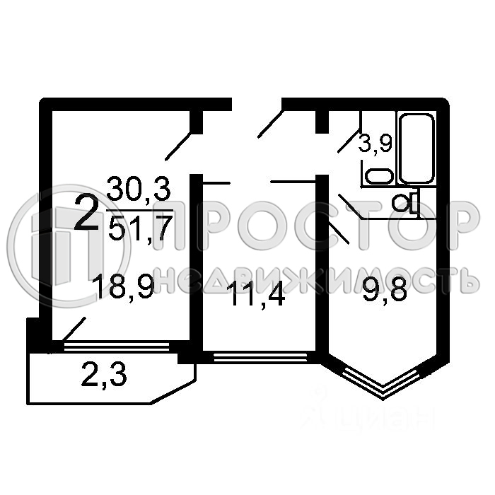 2-комнатная квартира, 51 м² - фото 24