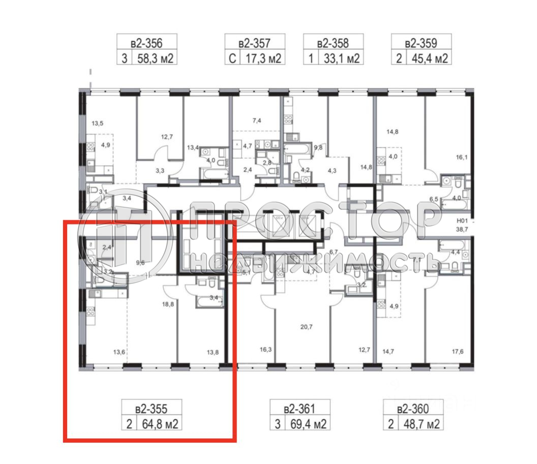 2-комнатная квартира, 64.8 м² - фото 11