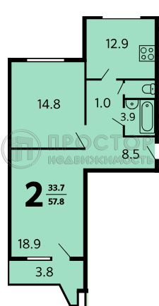 2-комнатная квартира, 56.2 м² - фото 42
