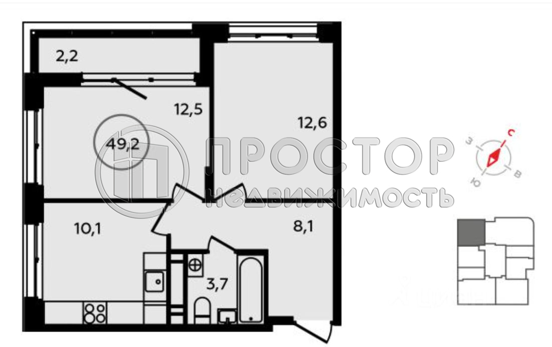 2-комнатная квартира, 50 м² - фото 13