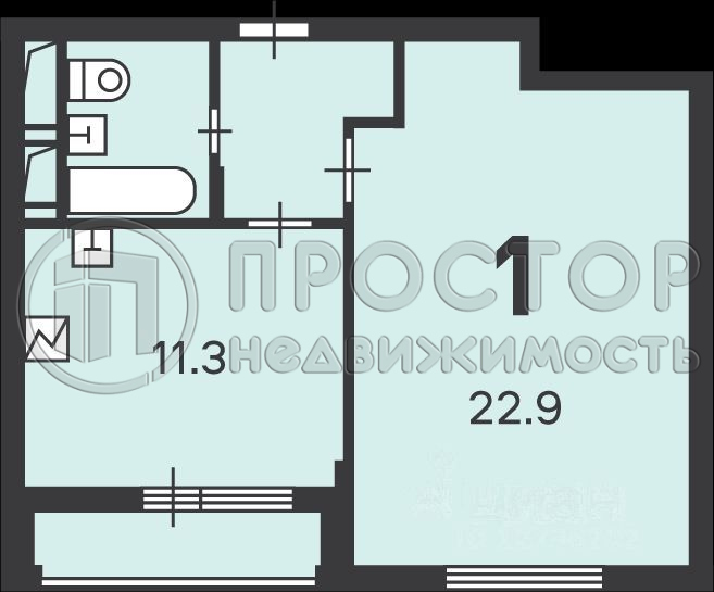 1-комнатная квартира, 41.2 м² - фото 19