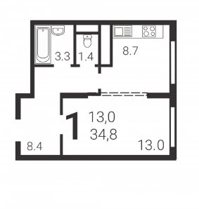 1-комнатная квартира, 34 м² - фото 8