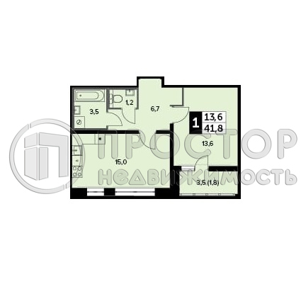 2-комнатная квартира, 41.8 м² - фото 12