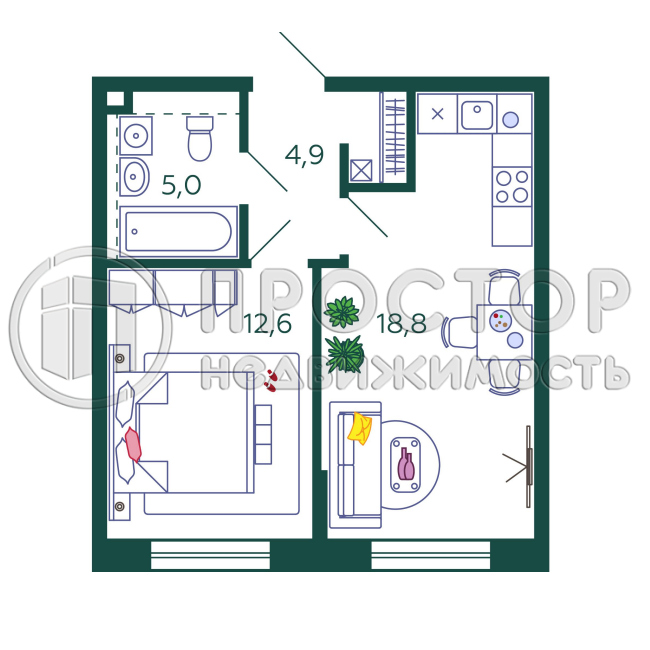 2-комнатная квартира, 41.3 м² - фото 7