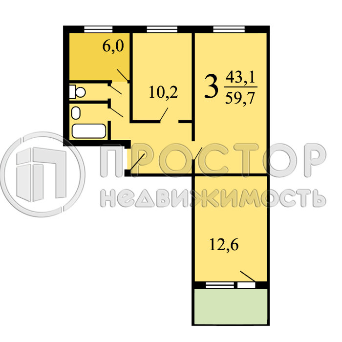 3-комнатная квартира, 58.8 м² - фото 15