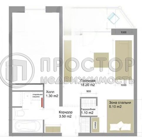 1-комнатная квартира, 46 м² - фото 19