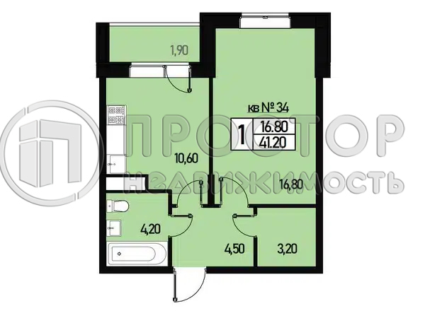 1-комнатная квартира, 39.5 м² - фото 65