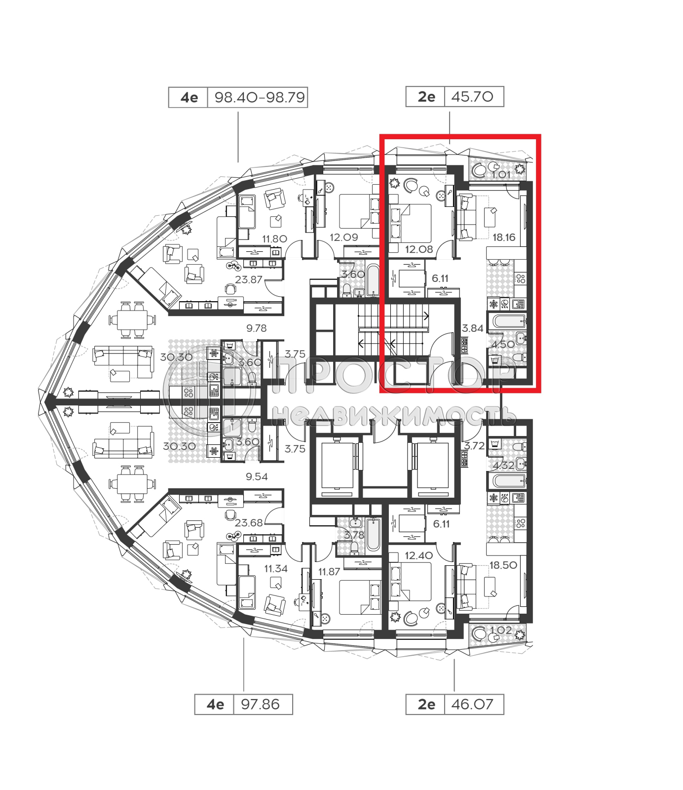 1-комнатная квартира, 44.69 м² - фото 2