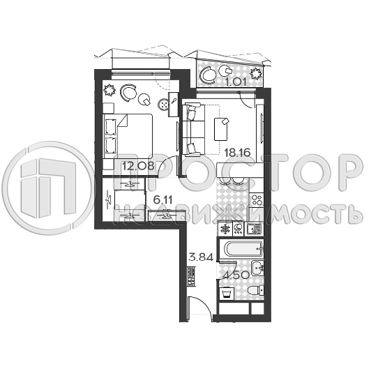 2-комнатная квартира, 45.42 м² - фото 7