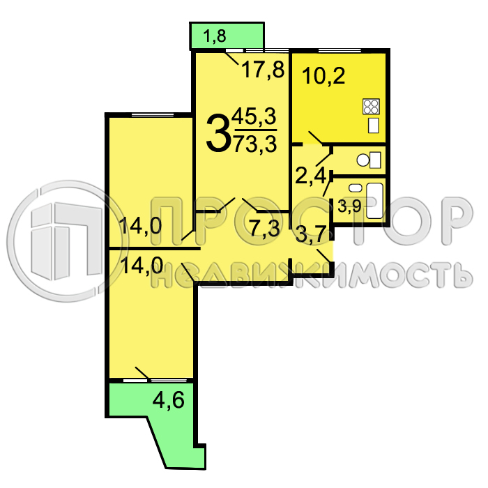 3-комнатная квартира, 74.3 м² - фото 33