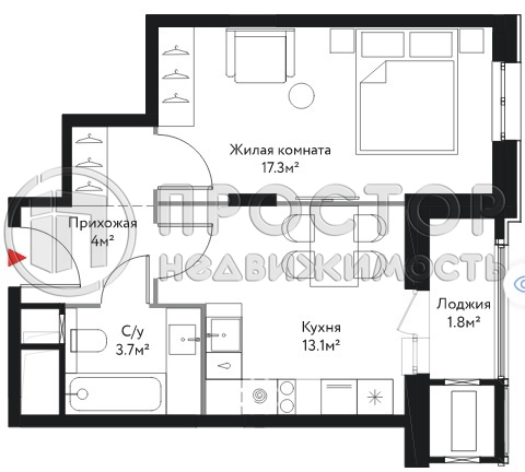 1-комнатная квартира, 39.9 м² - фото 22