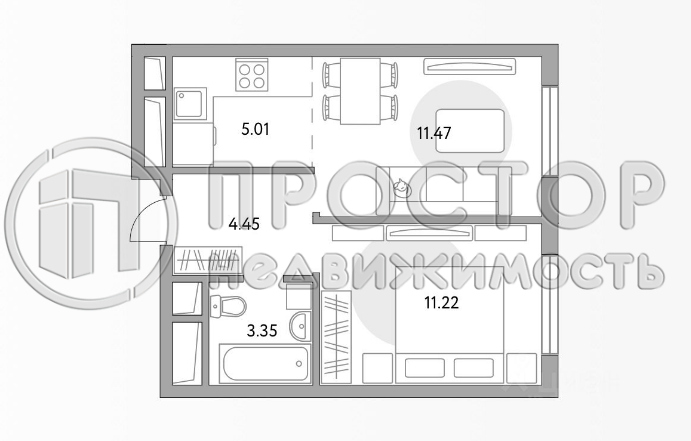 2-комнатная квартира, 35.5 м² - фото 4