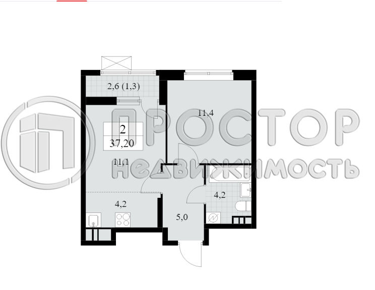 2-комнатная квартира, 37.2 м² - фото 4
