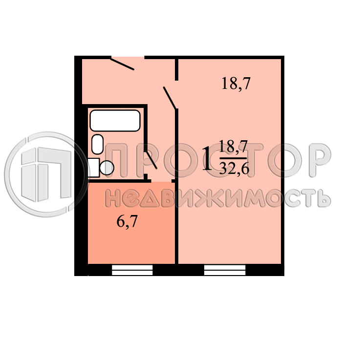 1-комнатная квартира, 32.6 м² - фото 11