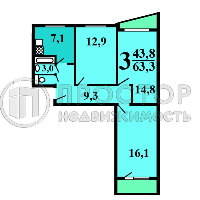 3-комнатная квартира, 63.3 м² - фото 53