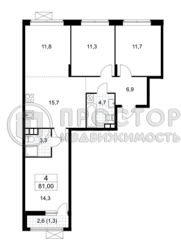 3-комнатная квартира, 81 м² - фото 19