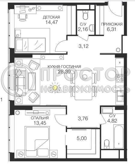 2-комнатная квартира, 81.48 м² - фото 15