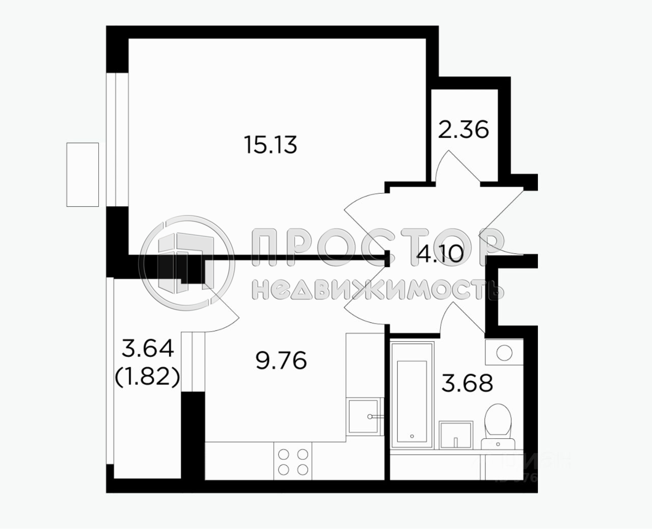 1-комнатная квартира, 36.9 м² - фото 19