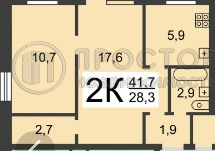 2-комнатная квартира, 41.7 м² - фото 13