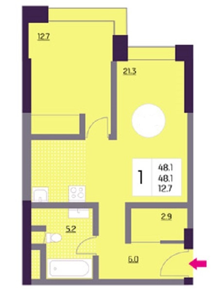 1-комнатная квартира, 48.1 м² - фото 11