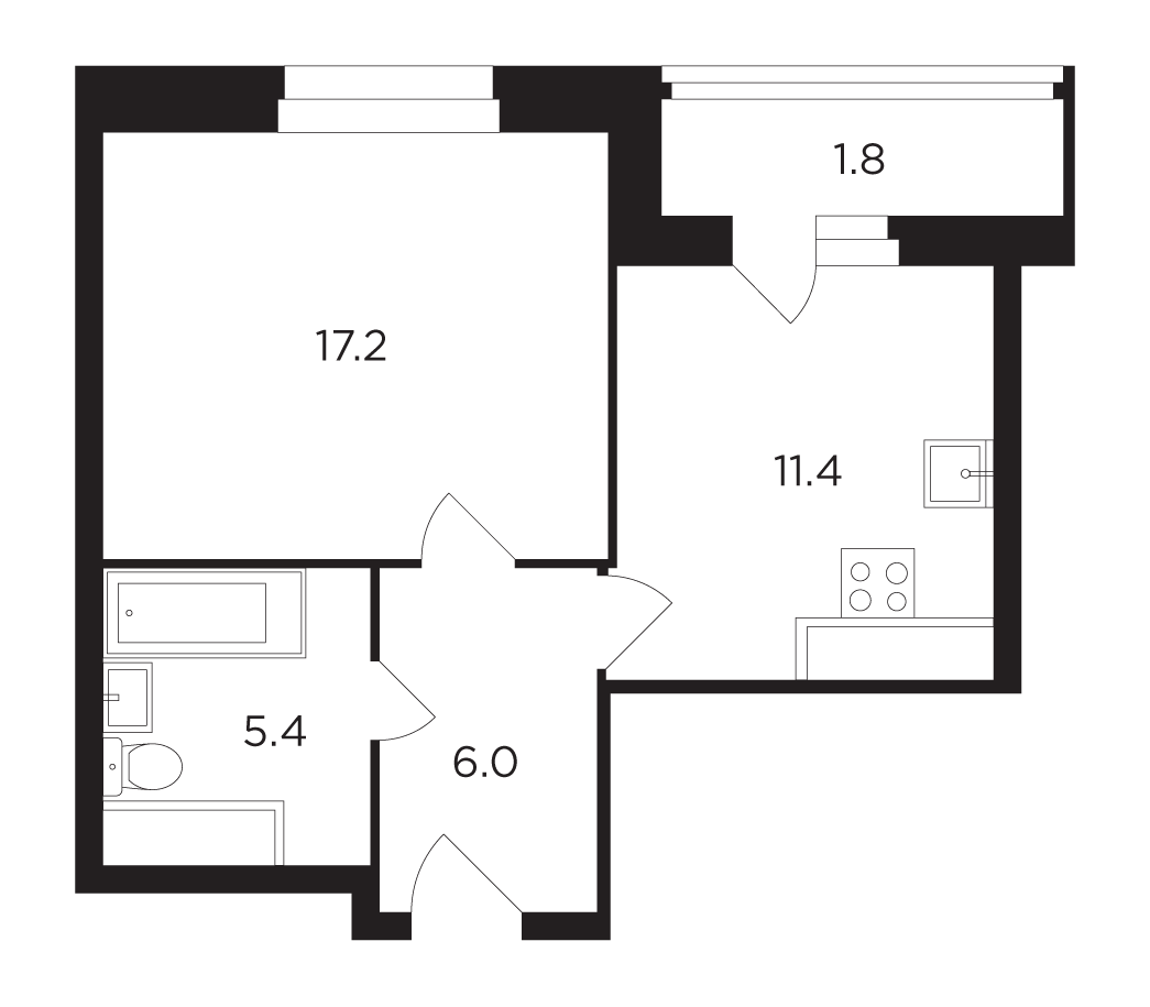 1-комнатная квартира, 41.9 м² - фото 2