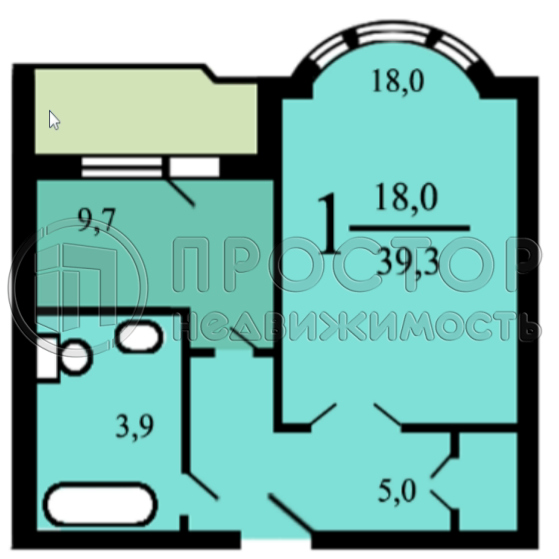 1-комнатная квартира, 40 м² - фото 35