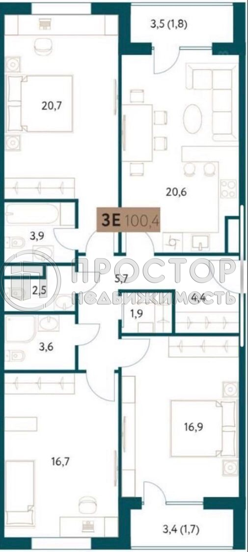 4-комнатная квартира, 100.4 м² - фото 22