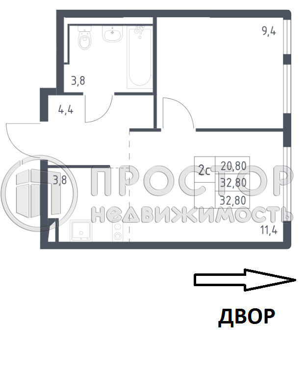 2-комнатная квартира, 32.8 м² - фото 16