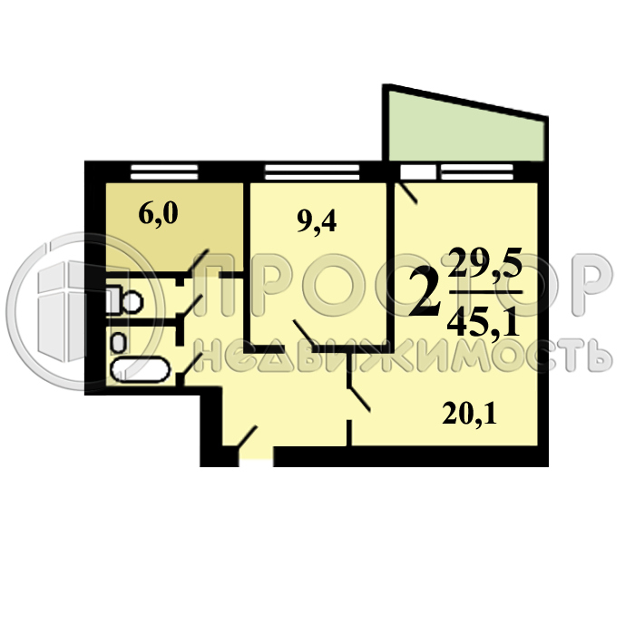2-комнатная квартира, 45.1 м² - фото 55