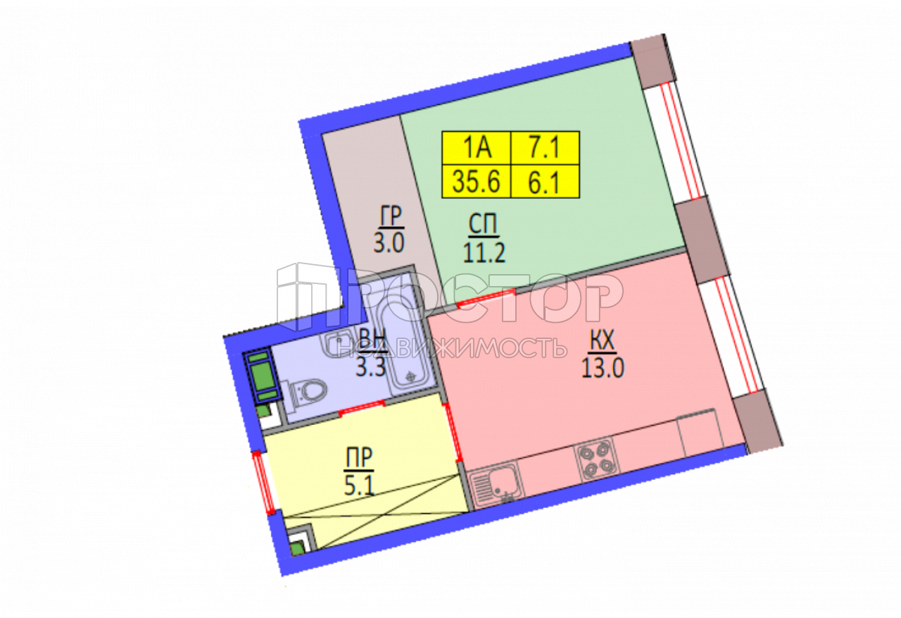 1-комнатная квартира, 36 м² - фото 11