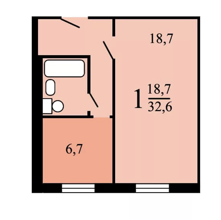 1-комнатная квартира, 32.8 м² - фото 6