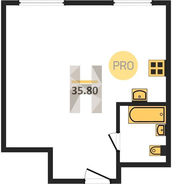 1-комнатная квартира, 35.8 м² - фото 4