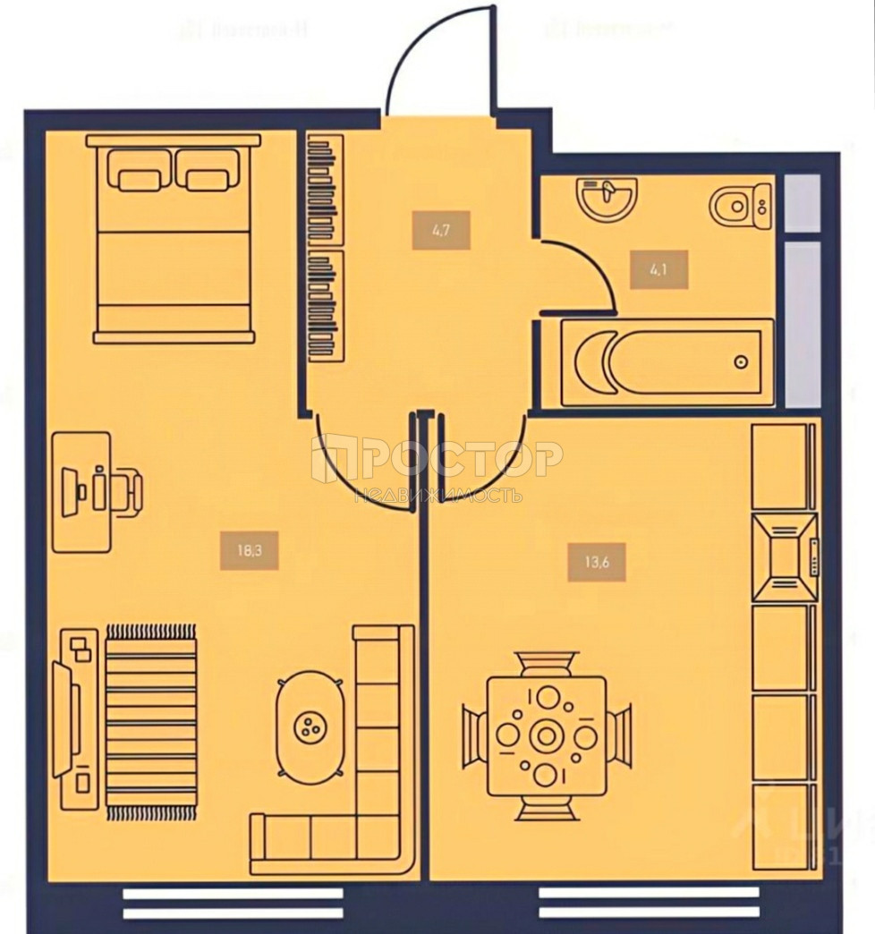 1-комнатная квартира, 40.8 м² - фото 5