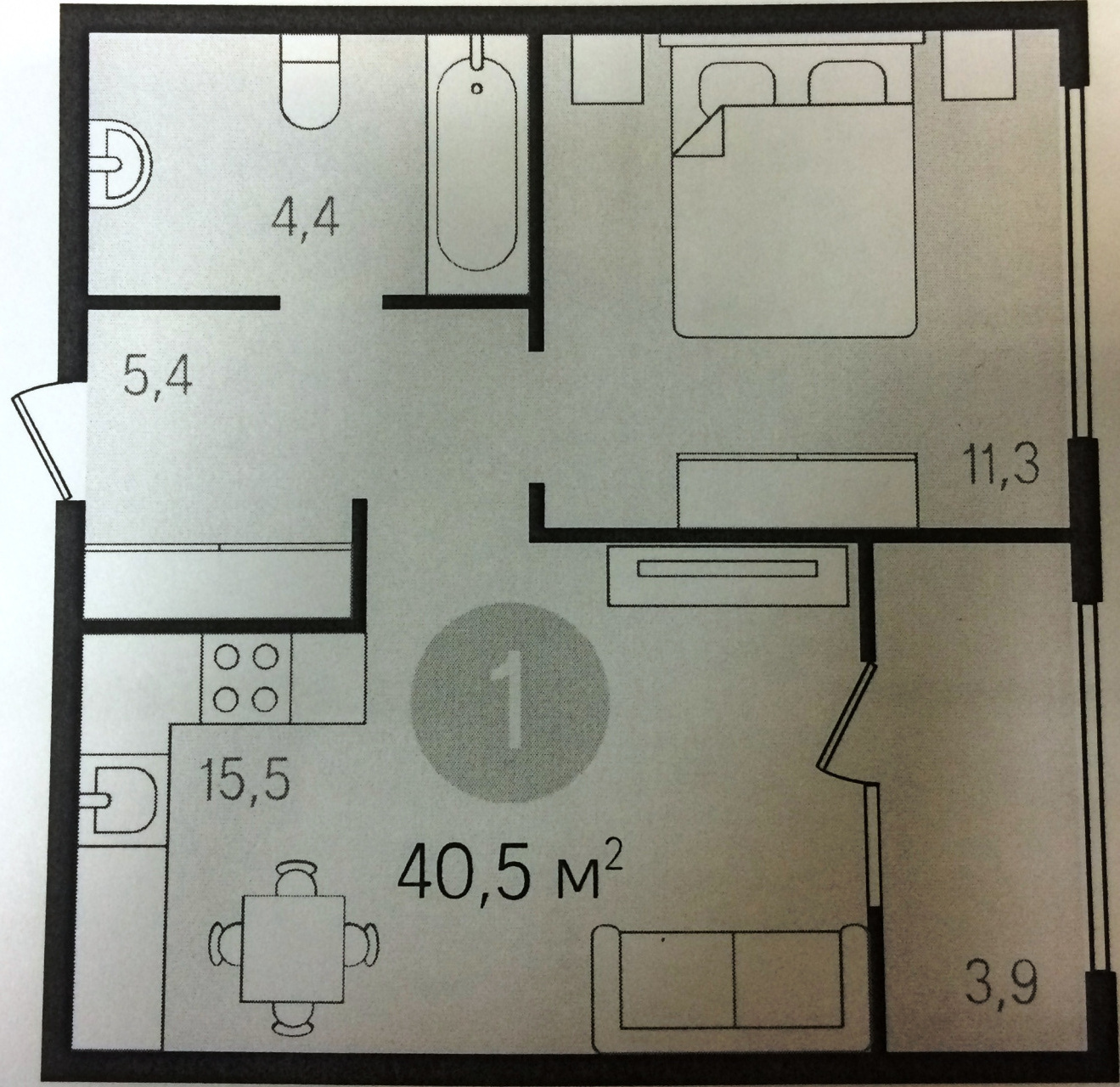 1-комнатная квартира, 40.5 м² - фото 5