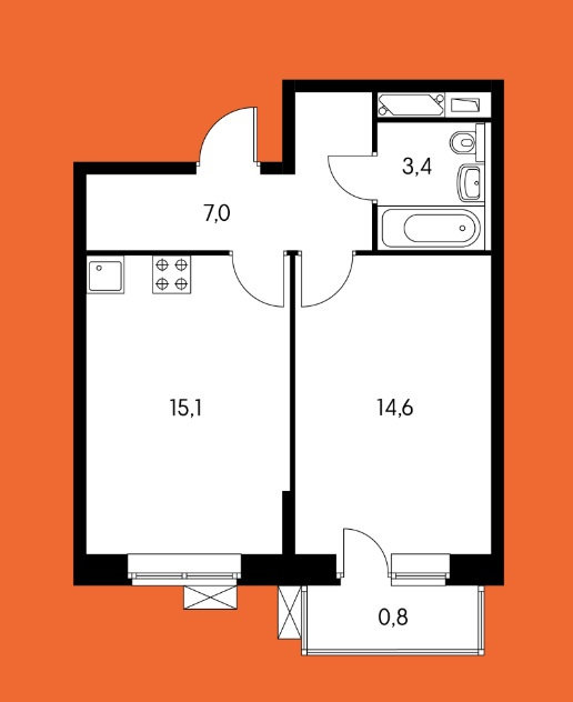 1-комнатная квартира, 40.9 м² - фото 6