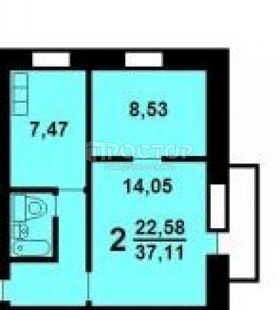 2-комнатная квартира, 37.8 м² - фото 5