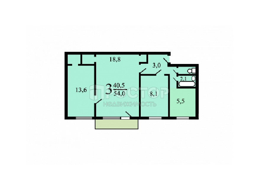 3-комнатная квартира, 56 м² - фото 9