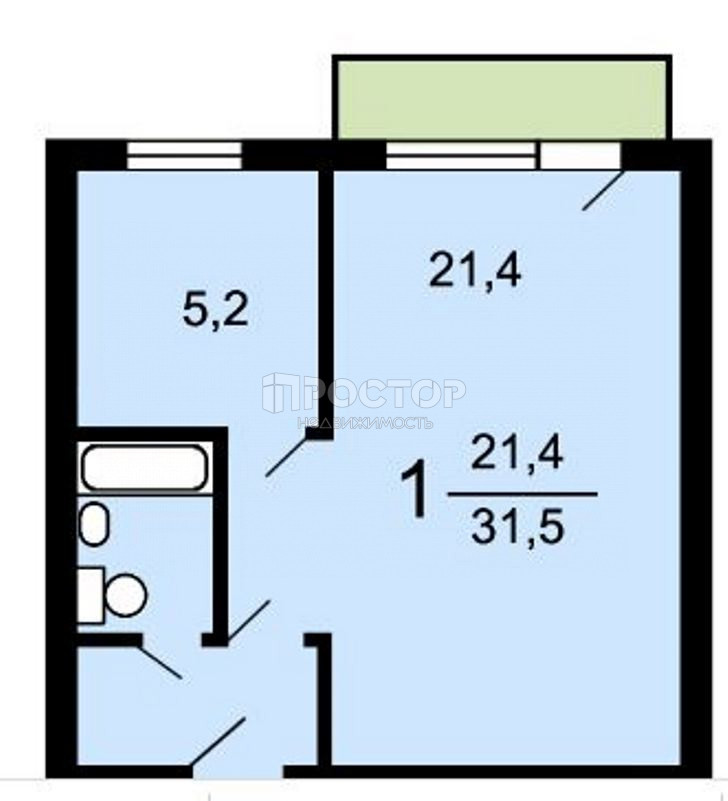 1-комнатная квартира, 32 м² - фото 13