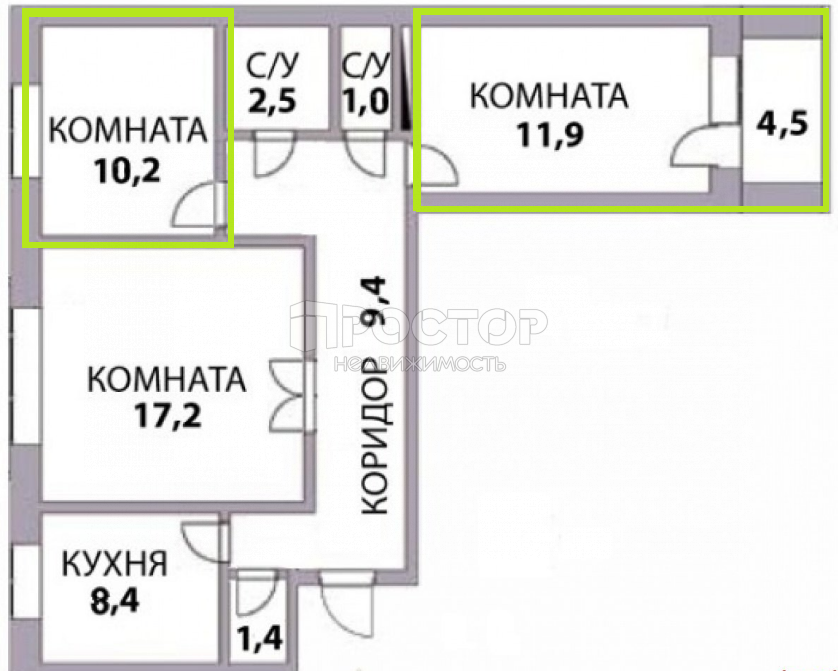 Комната,  м² - фото 22