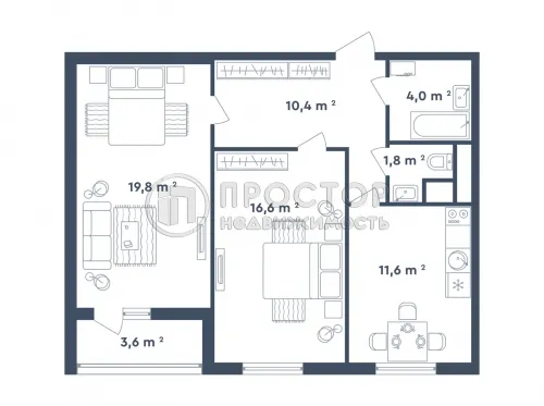 2-комнатная квартира, 66 м² - фото 5