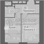 1-комнатная квартира, 40.1 м² - фото 13