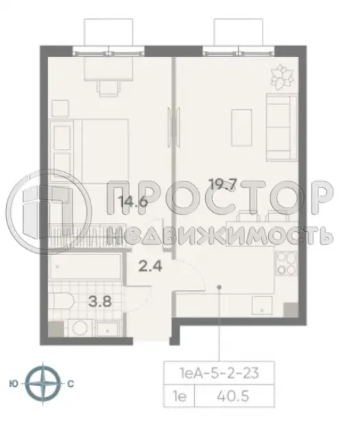 1-комнатная квартира, 40.5 м² - фото 2