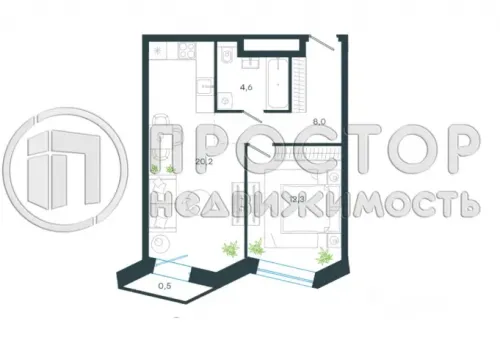 1-комнатная квартира, 45.5 м² - фото 2