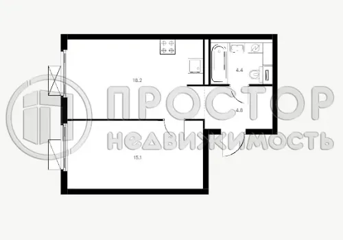 1-комнатная квартира, 42.8 м² - фото 2