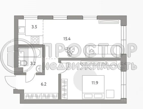 2-комнатная квартира, 40.2 м² - фото 2