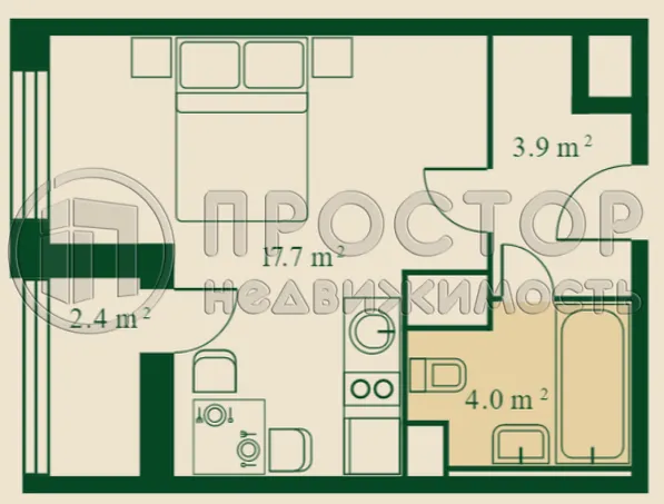 Студия, 27 м² - фото 2
